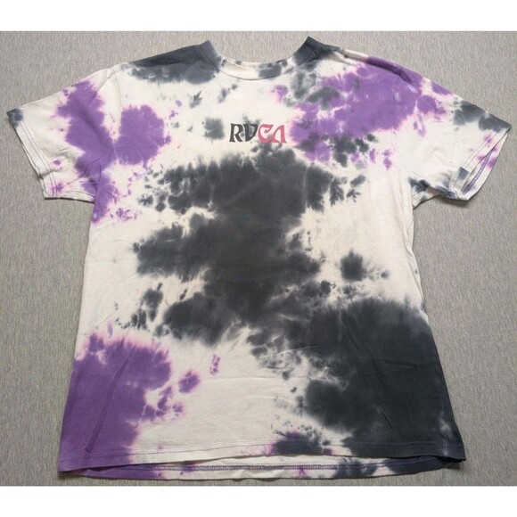RVCA Shirt Mens Size Large Purple And Black Tie Dye Regular Fit Short Sleeve - Picture 1 of 11